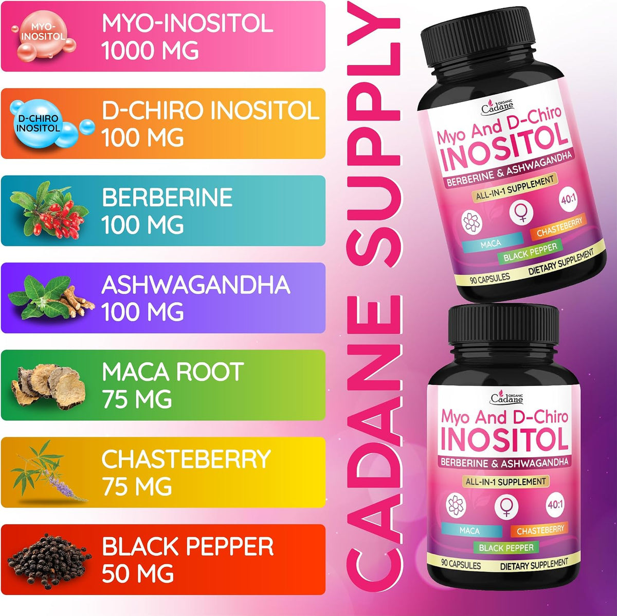 Myo & D-Chiro Inositol Food Supplement – Women's Balance Formula with Ashwagandha, Maca, Chasteberry, Berberine and Black Pepper – 90 Capsules - görsel 4