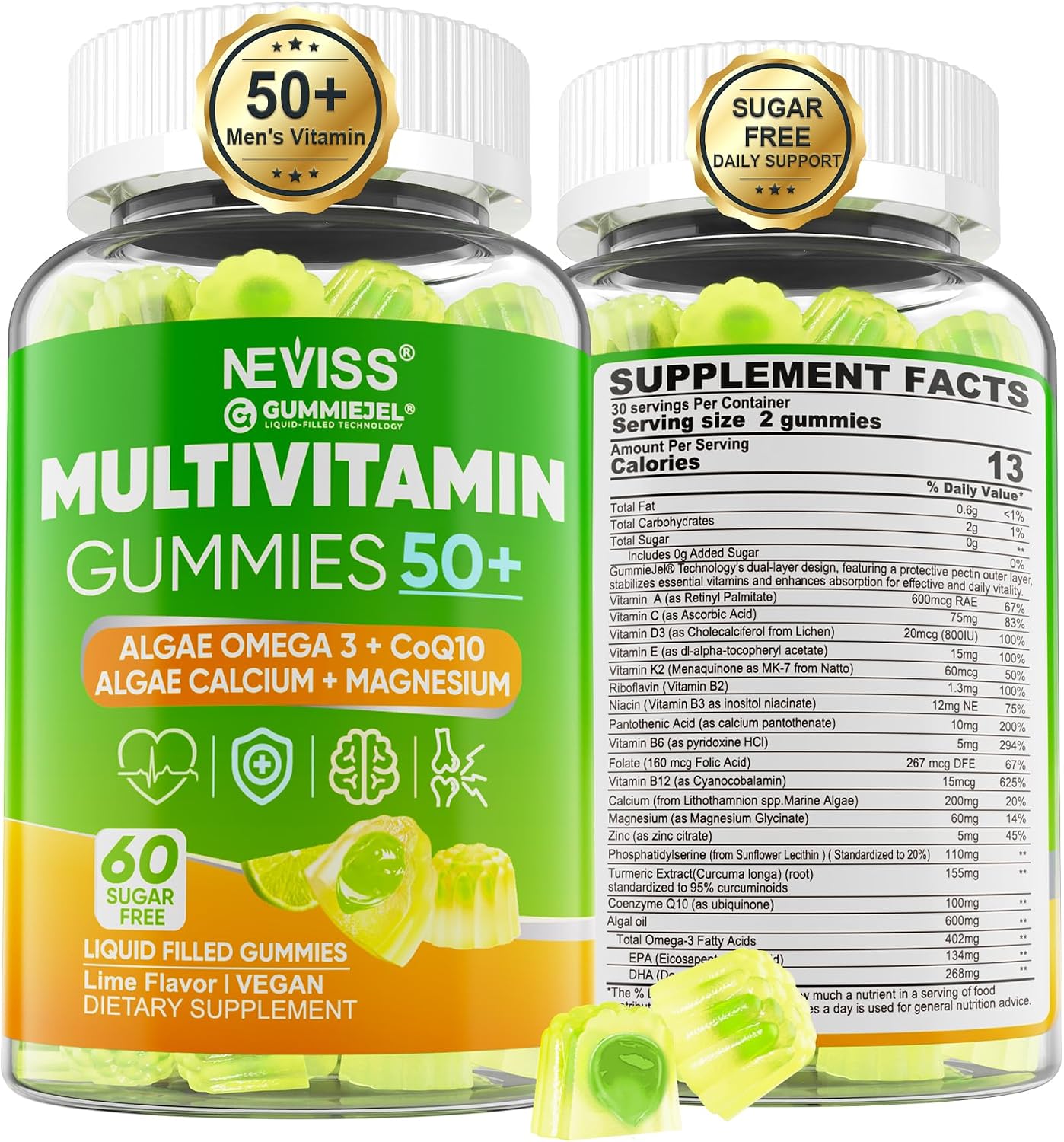 NEVISS Men's 50+ Multivitamin Gummies - Sugar-Free with Omega-3 & CoQ10 - görsel 1