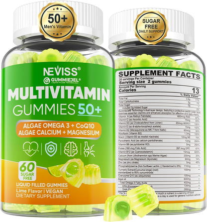 NEVISS Men's 50+ Multivitamin Gummies - Sugar-Free with Omega-3 & CoQ10