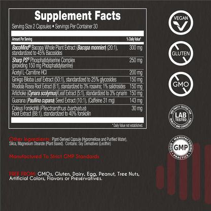 myBrainCo. Sharp Mind - Nootropic Food Supplement for Memory and Focus - 60 Vegetarian Capsules