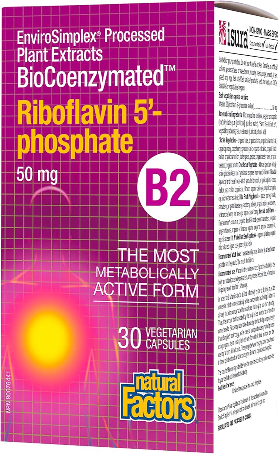Natural Factors BioCoenzymated Riboflavin 5'-Phosphate, 50 mg, 30 Vegetarian Capsules - görsel 1