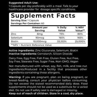 VWS Biotin 10,000 mcg with Zinc & Selenium – Vegan Capsules for Hair, Skin & Nails