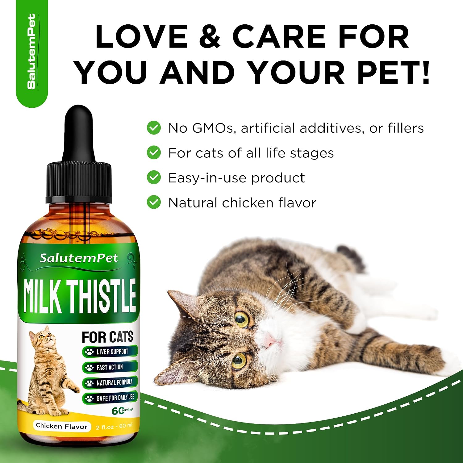 SalutemPet Cat Kidney Support - Milk Thistle Herbal Supplement for Cats, Chicken Flavour, 60 ml - görsel 6