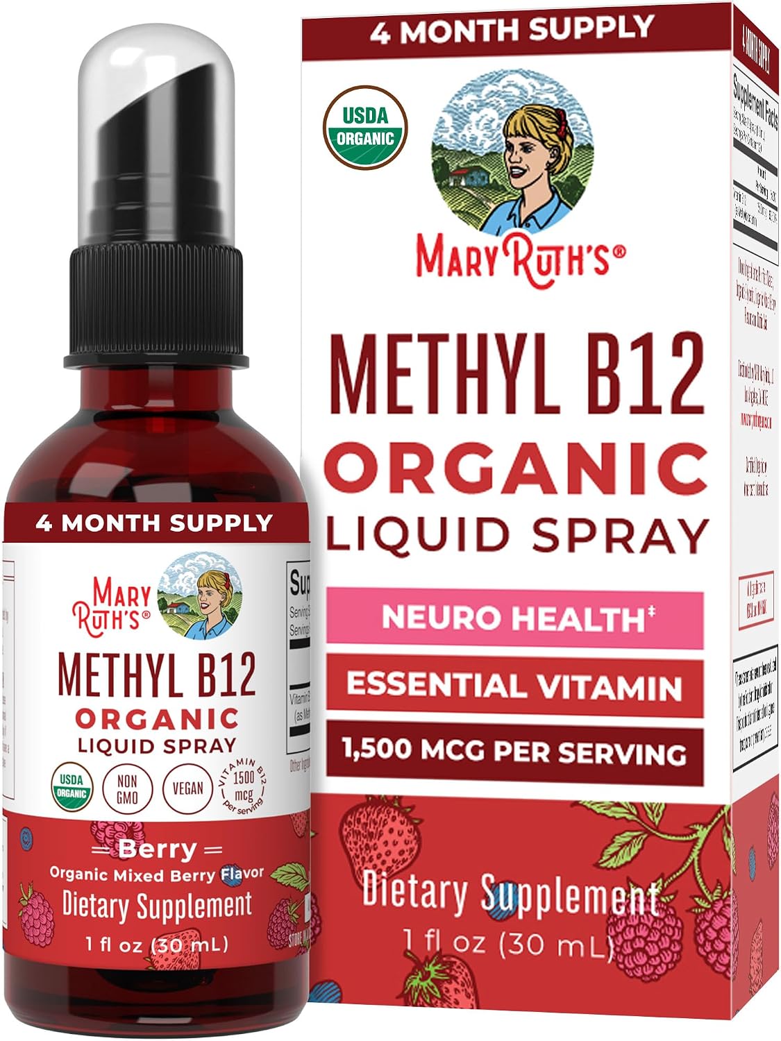 MaryRuth's Organic Methyl B12 Spray | 1,500 µg B12 Per Serving | Methylcobalamin | Energy Metabolism Support | Normal Nervous System Function | Vegan | Gluten-free | Sugar Free | 30 ml - görsel 1