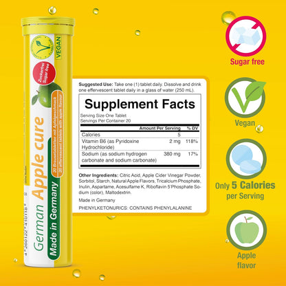 T&D German Apple Cure - 240 Vegan Drink Effervescent Tablets - Apple Flavour - Made in Germany