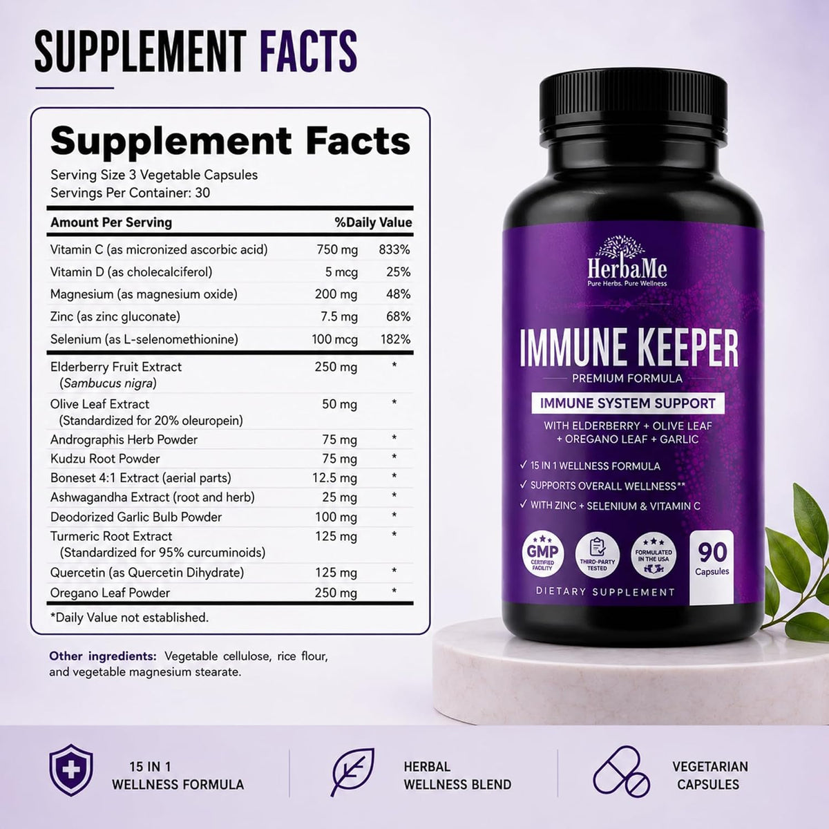 HerbaMe Immune Support Supplement – 15-in-1 Daily Wellness Formula, 90 Capsules - görsel 7
