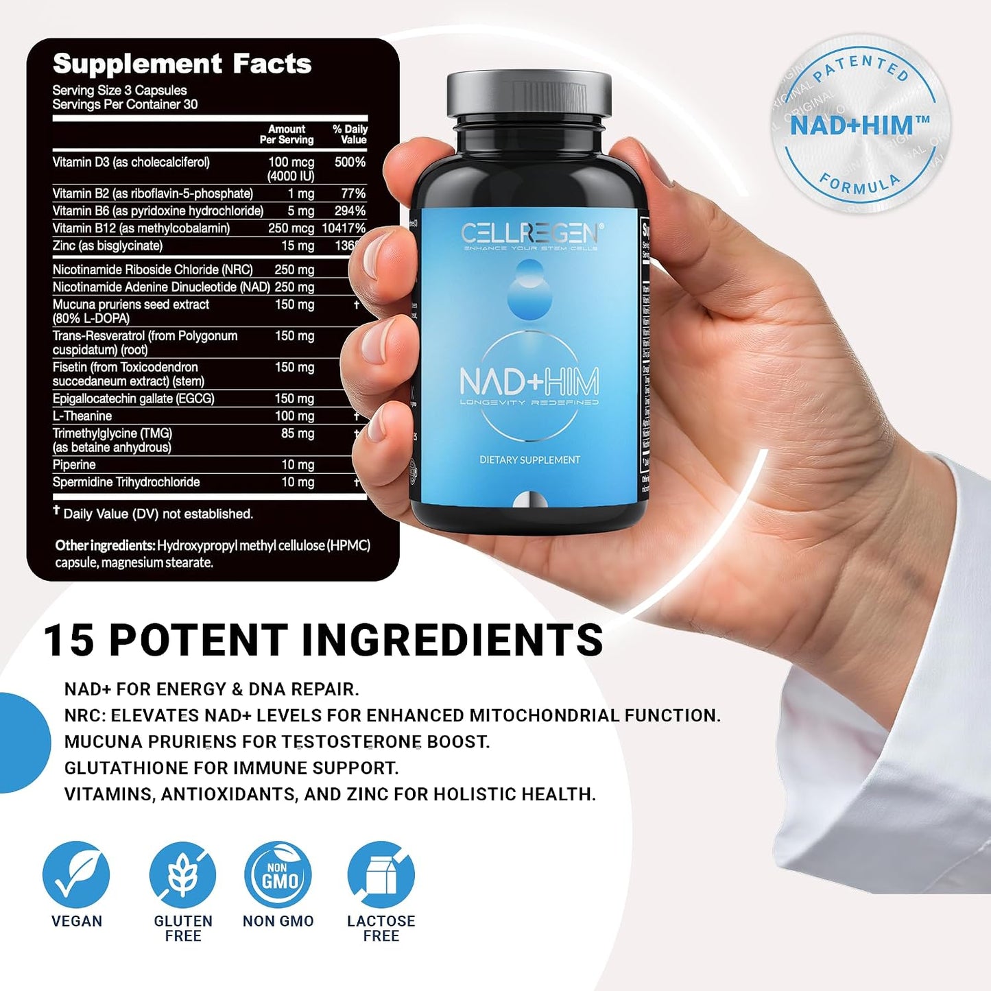 CELLREGEN NAD HIM NAD Supplement with Nicotinamide Riboside and Resveratrol for Men - görsel 2