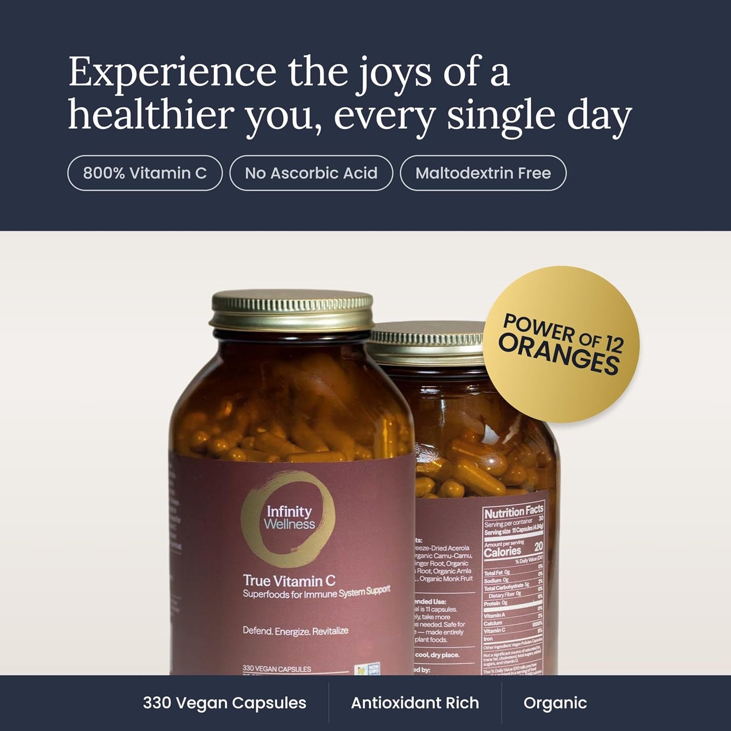Infinity-C Organic Vitamin C Capsules – Whole Food Vitamin C 1000mg with Acerola, Camu Camu & Amla - görsel 5