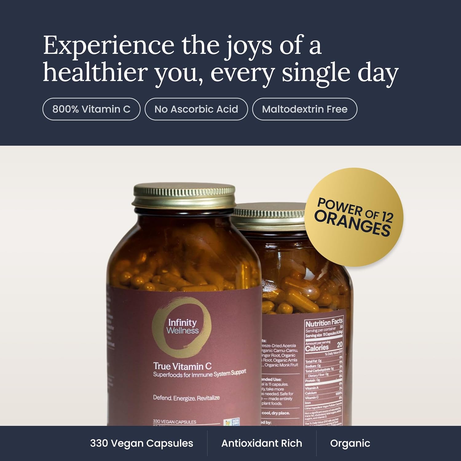 Infinity-C Organic Vitamin C Capsules – Whole Food Vitamin C 1000mg with Acerola, Camu Camu & Amla - görsel 5
