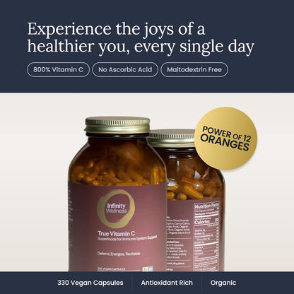 Infinity-C Organic Vitamin C Capsules – Whole Food Vitamin C 1000mg with Acerola, Camu Camu & Amla