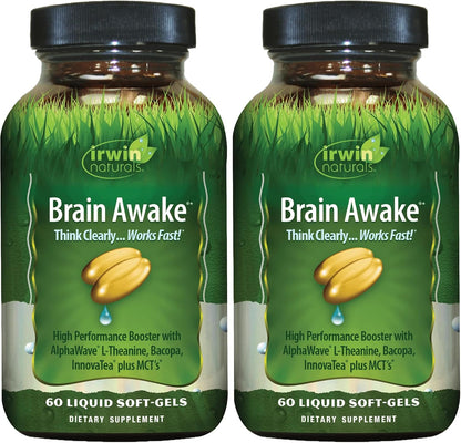Irwin Naturals Brain Awake Focus & Concentration | Mental Clarity & Cognitive Performance Support | Bacopa + AlphaWave L-Theanine | 60 Liquid Soft-Gels