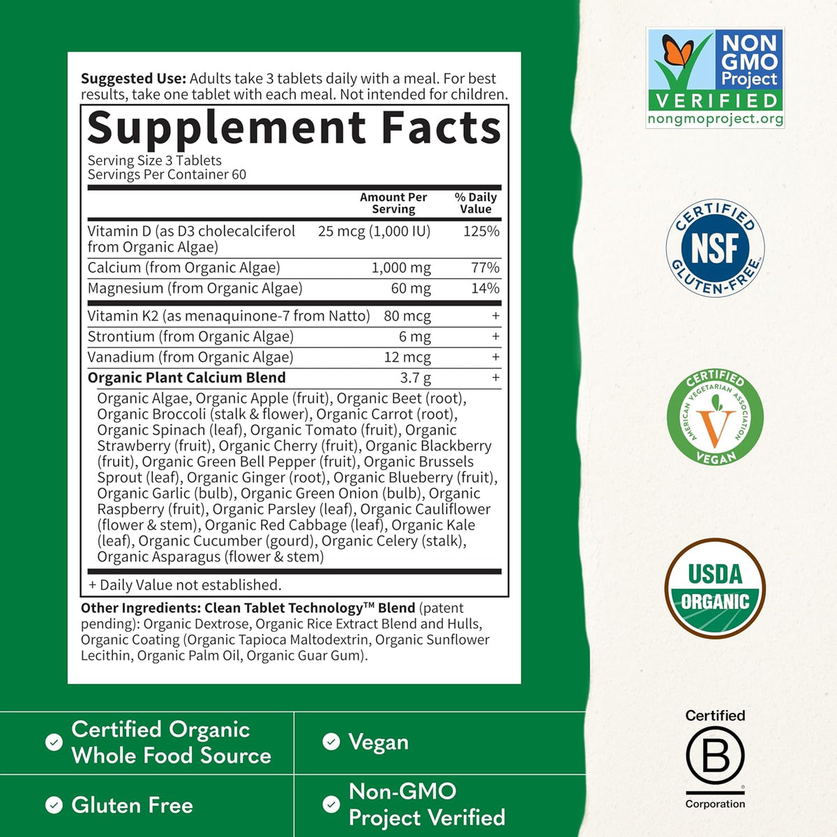 Garden of Life Calcium Supplement with – Vitamin D3 (as cholecalciferol from lichen): 1,000 IU (25 mcg) per – Image 3