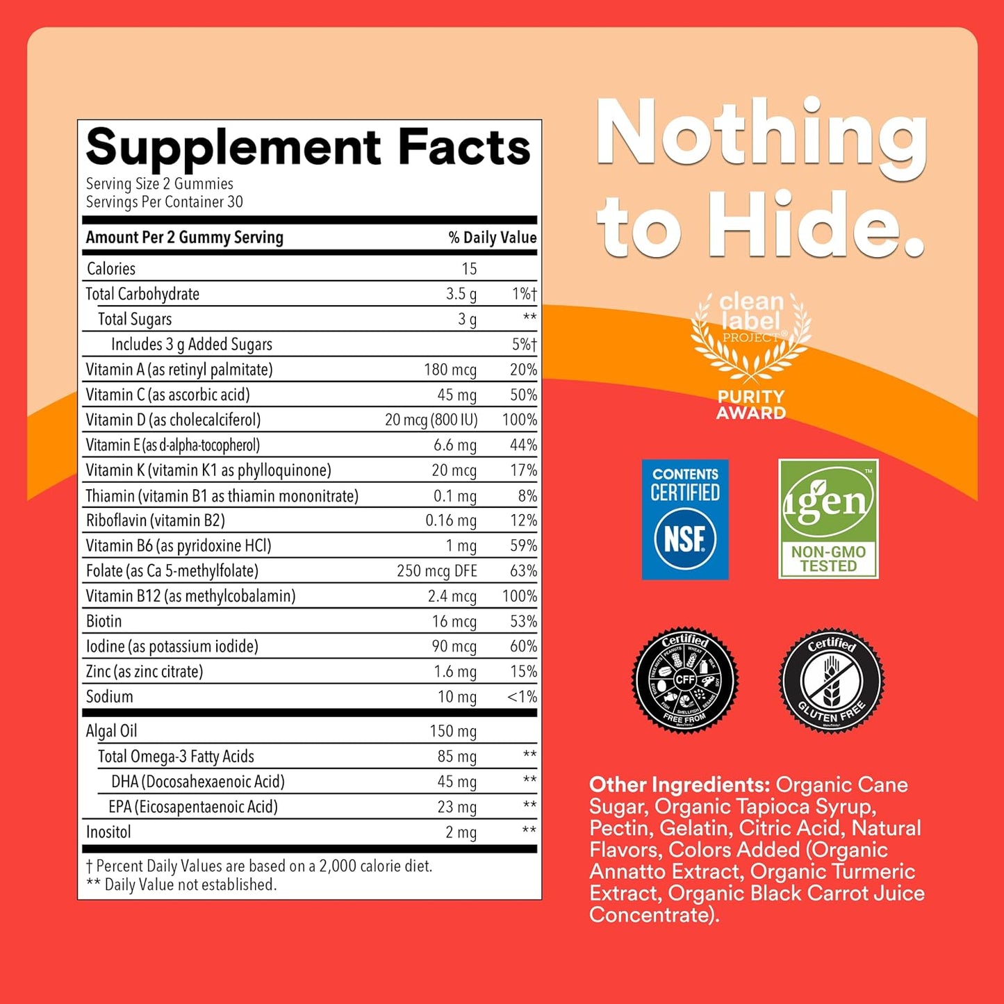 SmartyPants Kids Multivitamin Gummies with Omega-3 DHA/EPA, Vitamins D3, C, B12, B6, A, K, and Zinc, Gluten-free, Clean Labelled, Three Fruit Flavours, 60 Gummies (30 Day Supply) - görsel 6