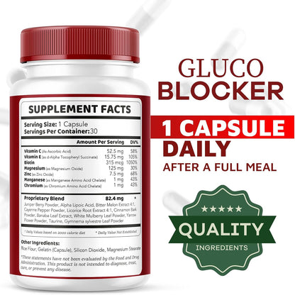 GlucoBlocker Capsules - GlucoBlocker Food Supplement - GlucoBlocker All Natural Vitamins - GlucoBlocker Premium Formula - 60 Capsules