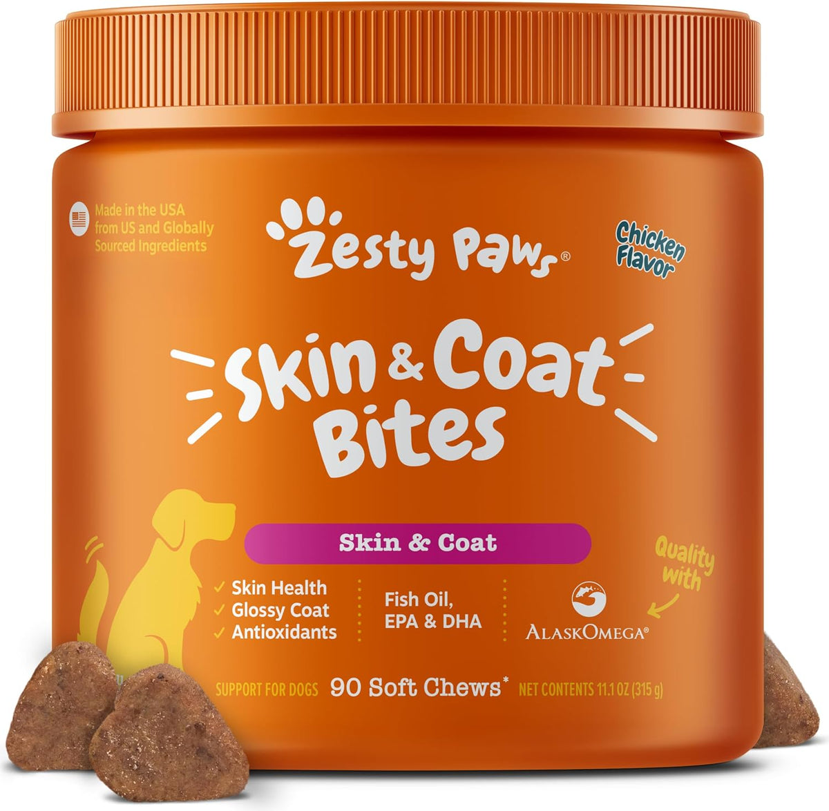 Zesty Paws Omega 3 Fish Oil for Dogs - Hip, Joint & Skin Support, Chicken Flavour, 250 Chews – Image 9