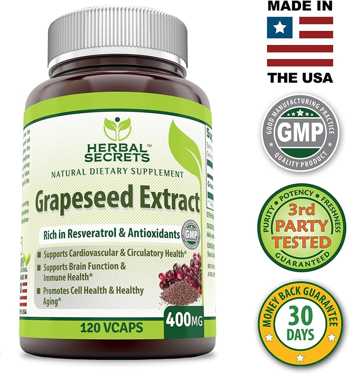 Herbal Secrets Grapeseed Extract 400 mg – 120 Veggie Capsules (Pack of 2) - görsel 4