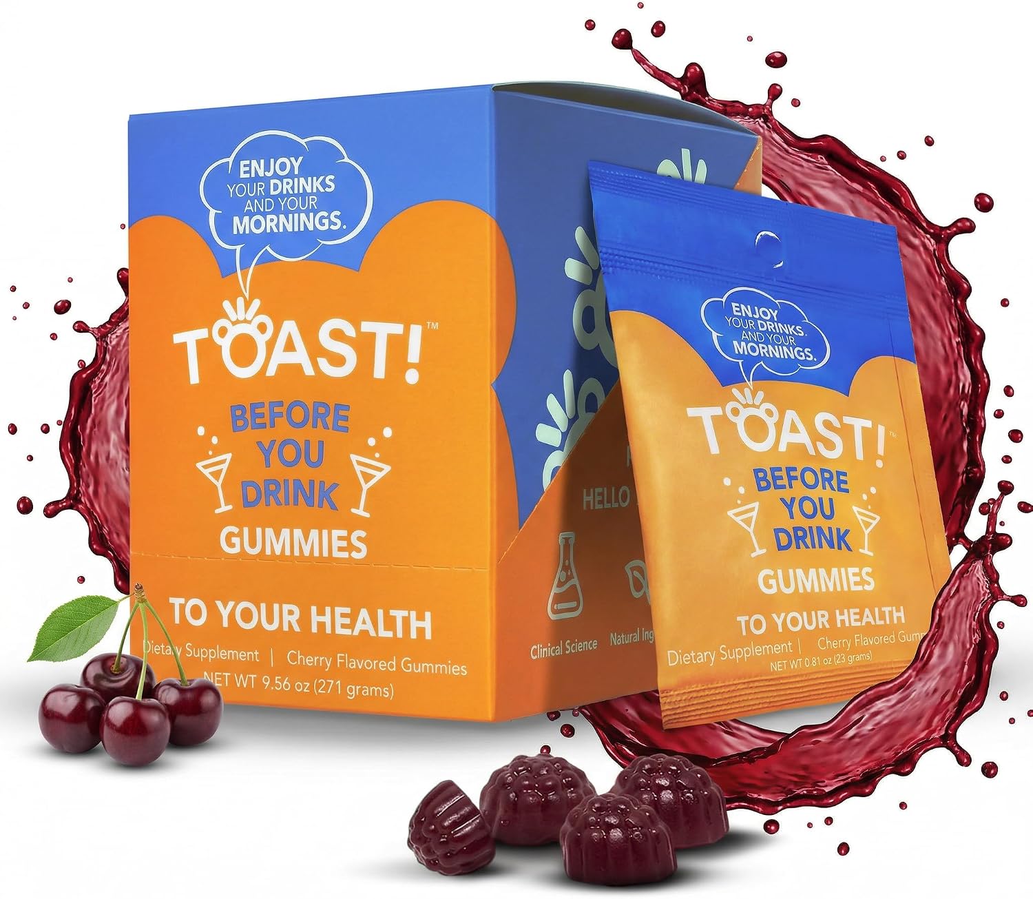 Toast! Before You Drink Gummies - Alcohol & Liver Support Food Supplement - Cherry - 10 Pack - görsel 1