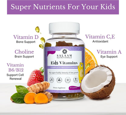 Salaam Nutritionals Children's Multivitamin Gummies - 13 Essential Vitamins & Minerals for Normal Growth and Development, 90 Count
