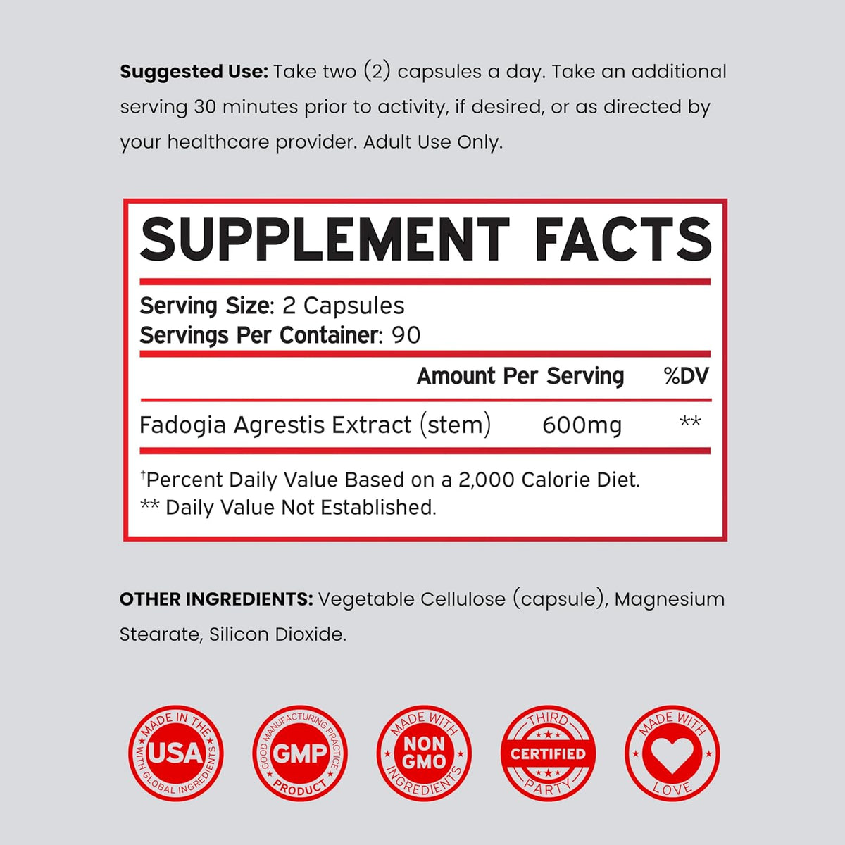 Fadogia Agrestis 600mg Extract - Maximum Strength - 180 Vegan Capsules - görsel 6