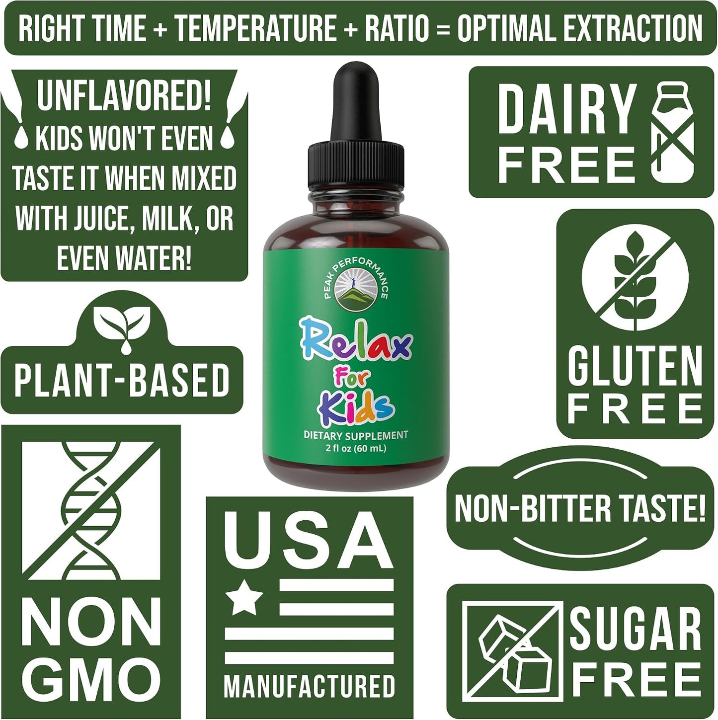 Peak Performance Kids Calm Liquid Drops for Relaxation, Calming and Sleep | Tasteless when Mixed with Water - Sugar-Free 9-in-1 Non-Habit Forming Vegan Supplement with Magnesium, Chamomile 60 ml - görsel 8