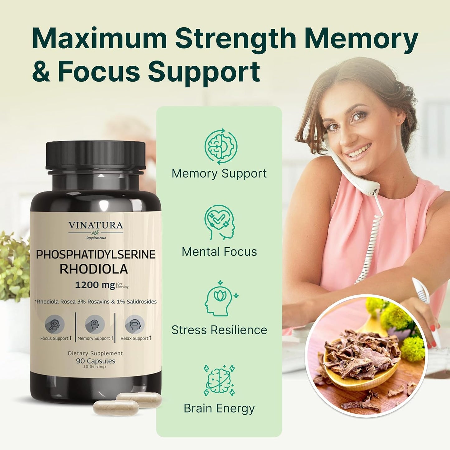 VINATURA PhosphatidylSerine 1200mg with Rhodiola Rosea, 90 Capsules - görsel 5