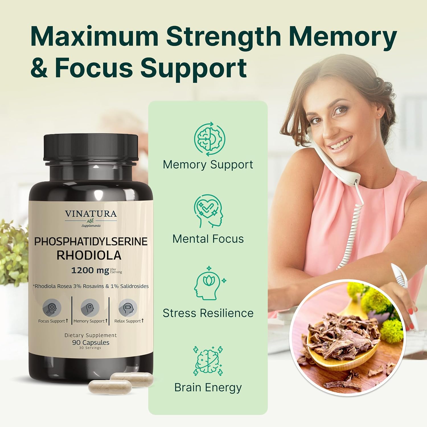 VINATURA PhosphatidylSerine 1200mg with Rhodiola Rosea, 90 Capsules - görsel 5