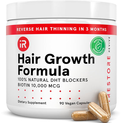 iRestore Hair Growth Supplement - Biotin & Multivitamins for Hair Support for Women and Men, 90 Capsules (30-Day Supply)