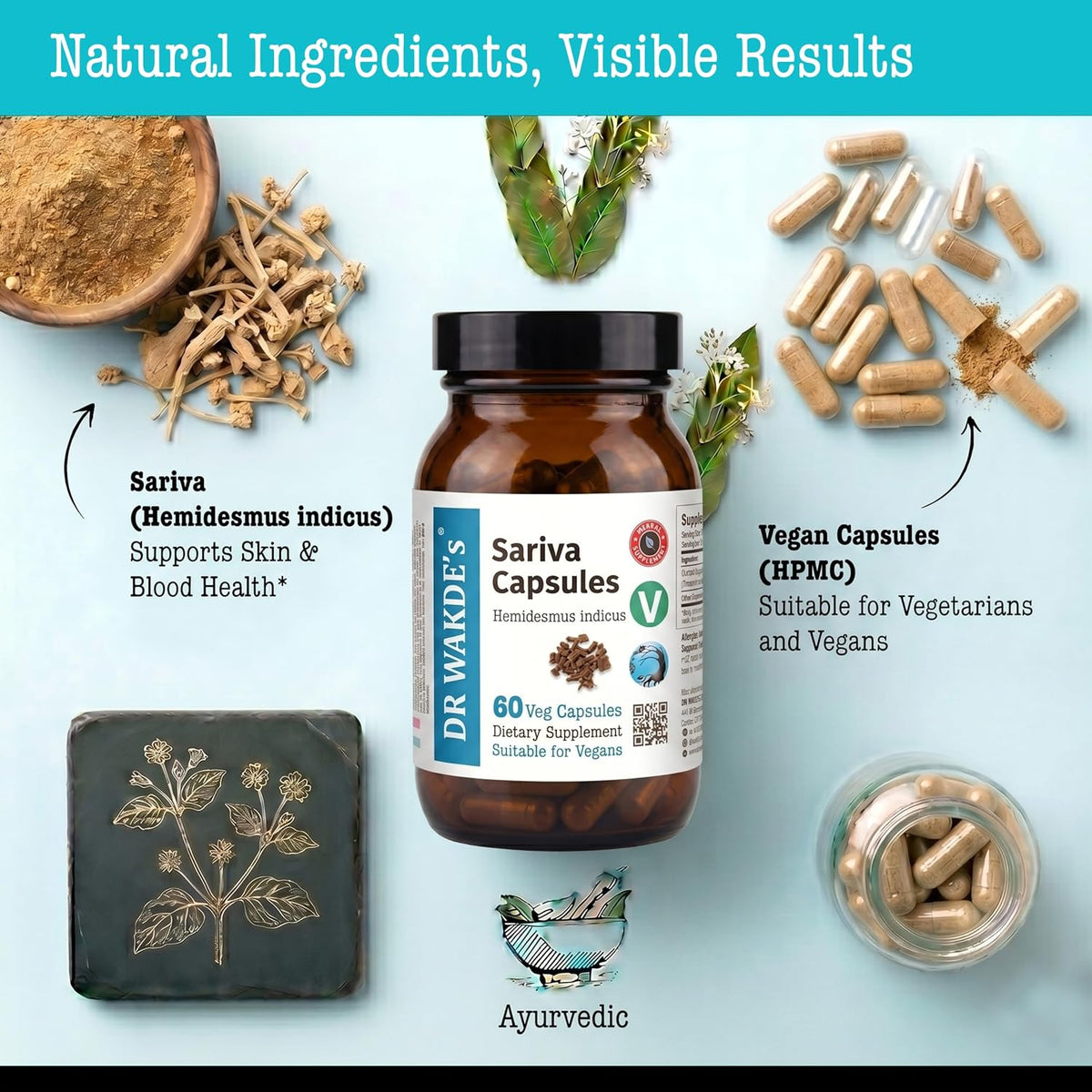 DR WAKDE'S Sariva Capsules (Hemidesmus indicus) – 100% Herbal Ayurvedic Supplement - görsel 3