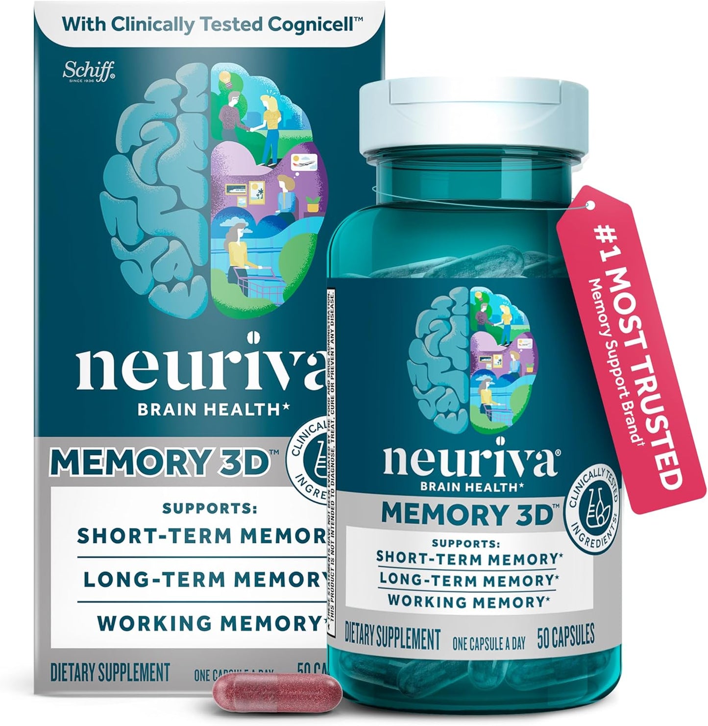 NEURIVA Memory 3D Brain Food Supplement - Nootropic Capsules for Memory, Focus & Cognitive Function - 50 Capsules (Pack of 2) - görsel 9