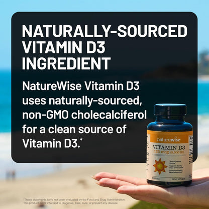 NatureWise Vitamin D3 5000 IU (125 mcg) - 30-Day Supply - Immune, Bone & Muscle Support - Non-GMO, Gluten-free, Organic Olive Oil