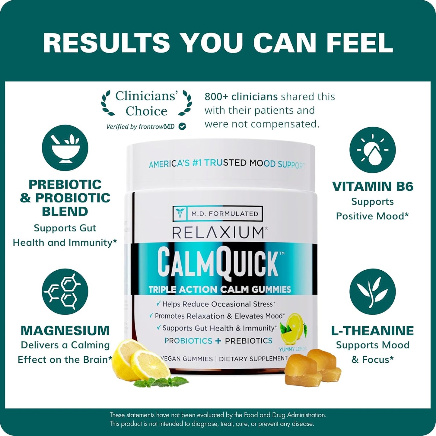 Relaxium Calm Gummies – Calm, Gut Health & Immune Support – Vitamin B6, Magnesium, L-Theanine – Prebiotic & Probiotic Blend – Lemon Flavour, 60 Gummies - görsel 3