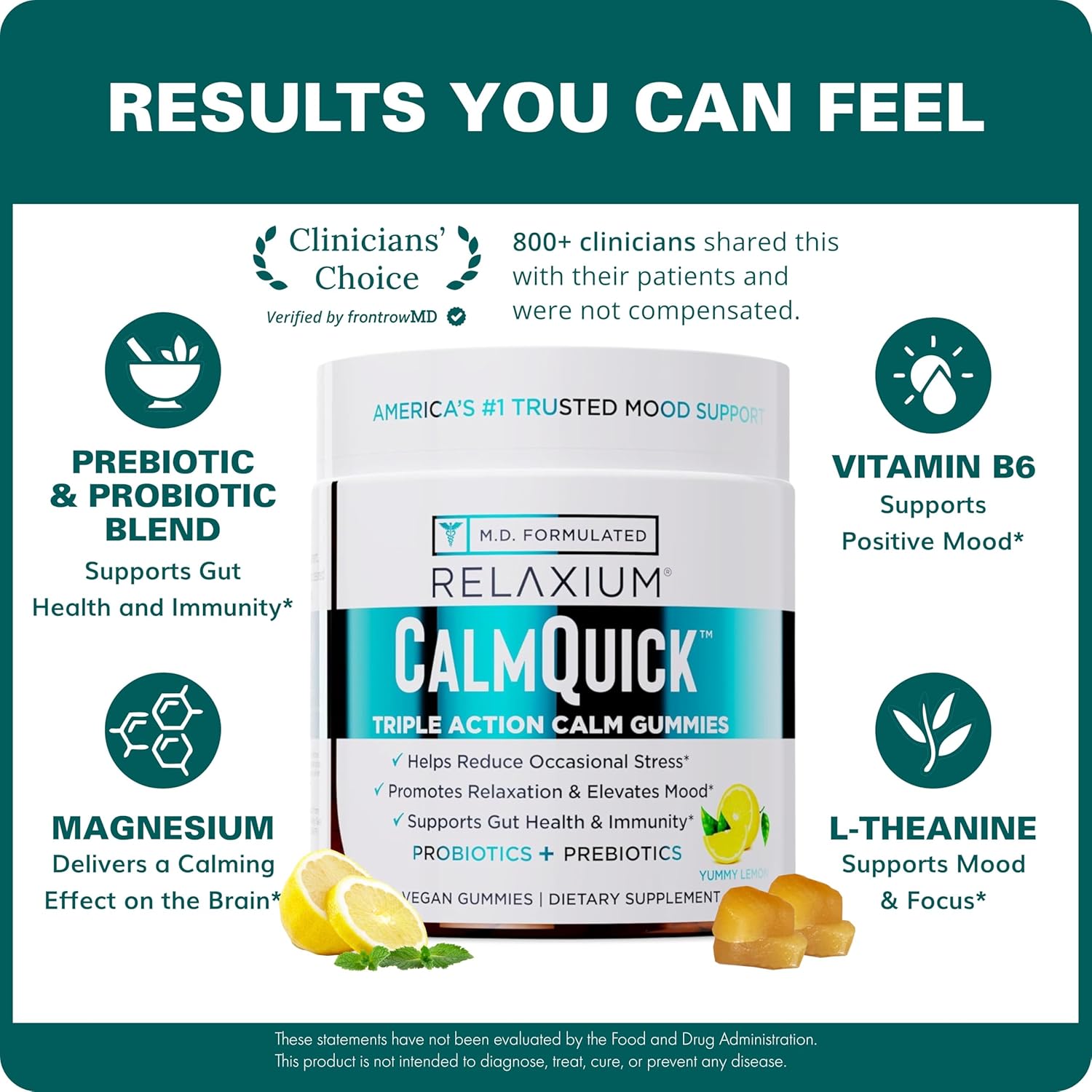 Relaxium Calm Gummies – Calm, Gut Health & Immune Support – Vitamin B6, Magnesium, L-Theanine – Prebiotic & Probiotic Blend – Lemon Flavour, 60 Gummies - görsel 3