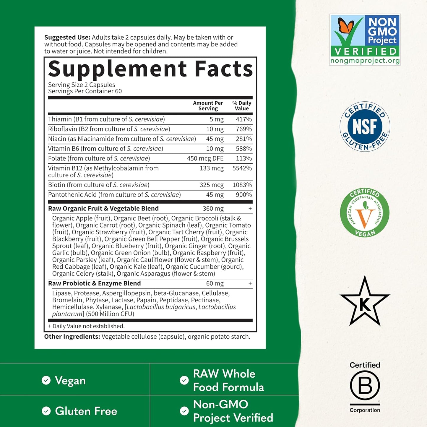 Garden of Life Vitamin B Complex - High Potency Raw B Vitamins for Energy & Metabolism with Probiotics, 120 Vegan Capsules - görsel 3