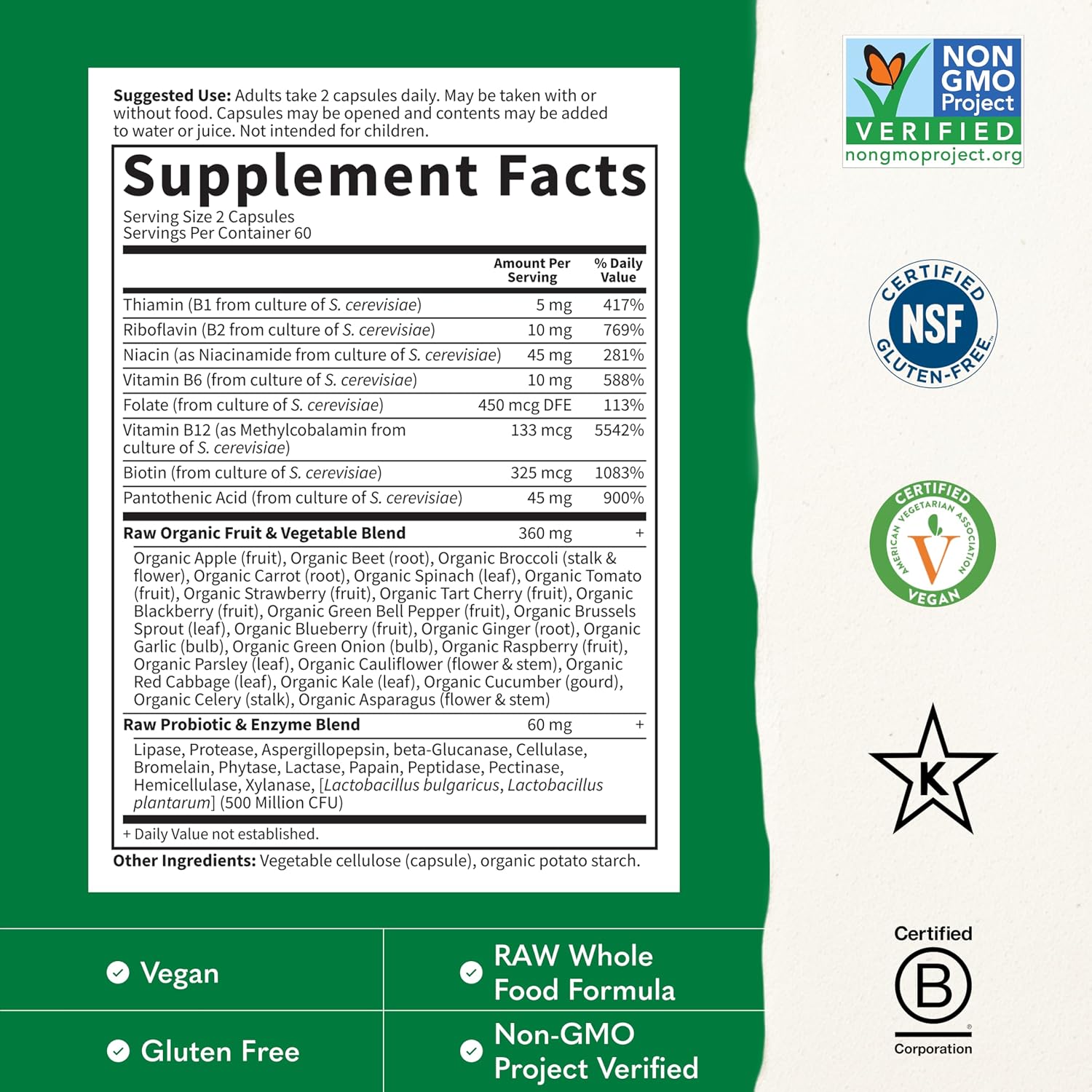 Garden of Life Vitamin B Complex - High Potency Raw B Vitamins for Energy & Metabolism with Probiotics, 120 Vegan Capsules - görsel 3