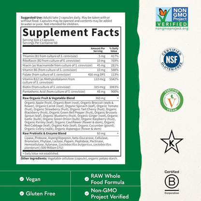 Garden of Life Vitamin B Complex - High Potency Raw B Vitamins for Energy & Metabolism with Probiotics, 120 Vegan Capsules