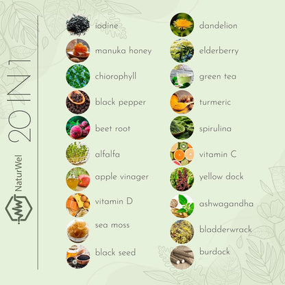 Black Seed Oil 3000mg Sea Moss 3000mg Ashwagandha 1000mg Turmeric 1000mg Burdock 1000mg Bladderwrack 1000mg with Elderberry, Manuka, Chlorophyll, Dandelion & Yellow Dock - 90 Vegan Capsules