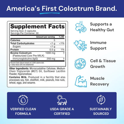 Symbiotics Colostrum Vegetable Capsules – Immune and Gut Health Support with Lactoferrin and Naturally Occurring IgG – Gluten-free, rBST-Free, 60 Capsules