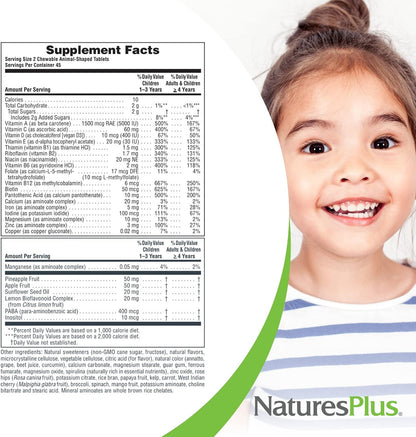 NaturesPlus Animal Parade Children's Chewable Multivitamin - 90 Animal-Shaped Tablets - Natural Assorted Flavours - Vegetarian, Gluten Free