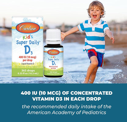 Carlson Kid's Super Daily D3 – Vitamin D Drops for Kids, 400 IU, One-Year Supply