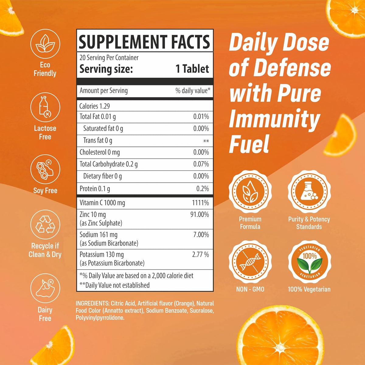 Vitamin C 1000mg Effervescent Tablets with Zinc - Immune Support, Sugar-Free, Orange Flavour - 20 Count - görsel 2
