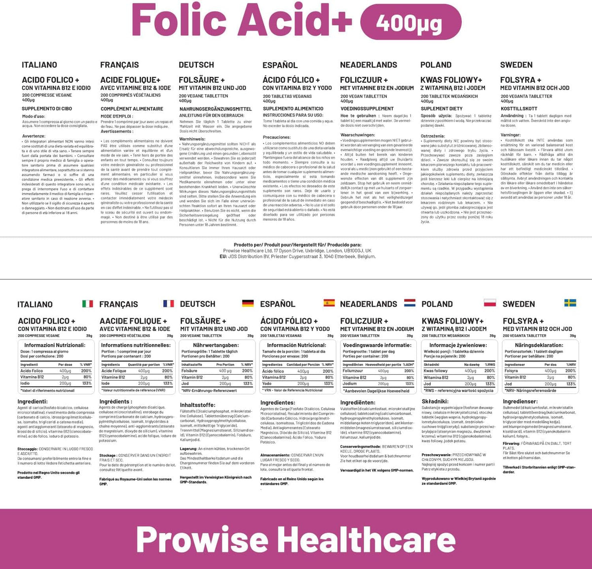 Folic Acid Tablets 400 mcg - 400 Vegan Vitamin B9 Tablets | 13 Month Supply | Vitamin B9 Pregnancy Support | UK Made – Prowise - görsel 7