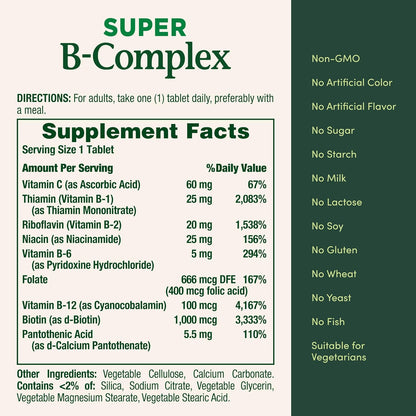 Nature's Bounty Super B Complex Vitamins with Vitamin C & Folic Acid, 150 Tablets