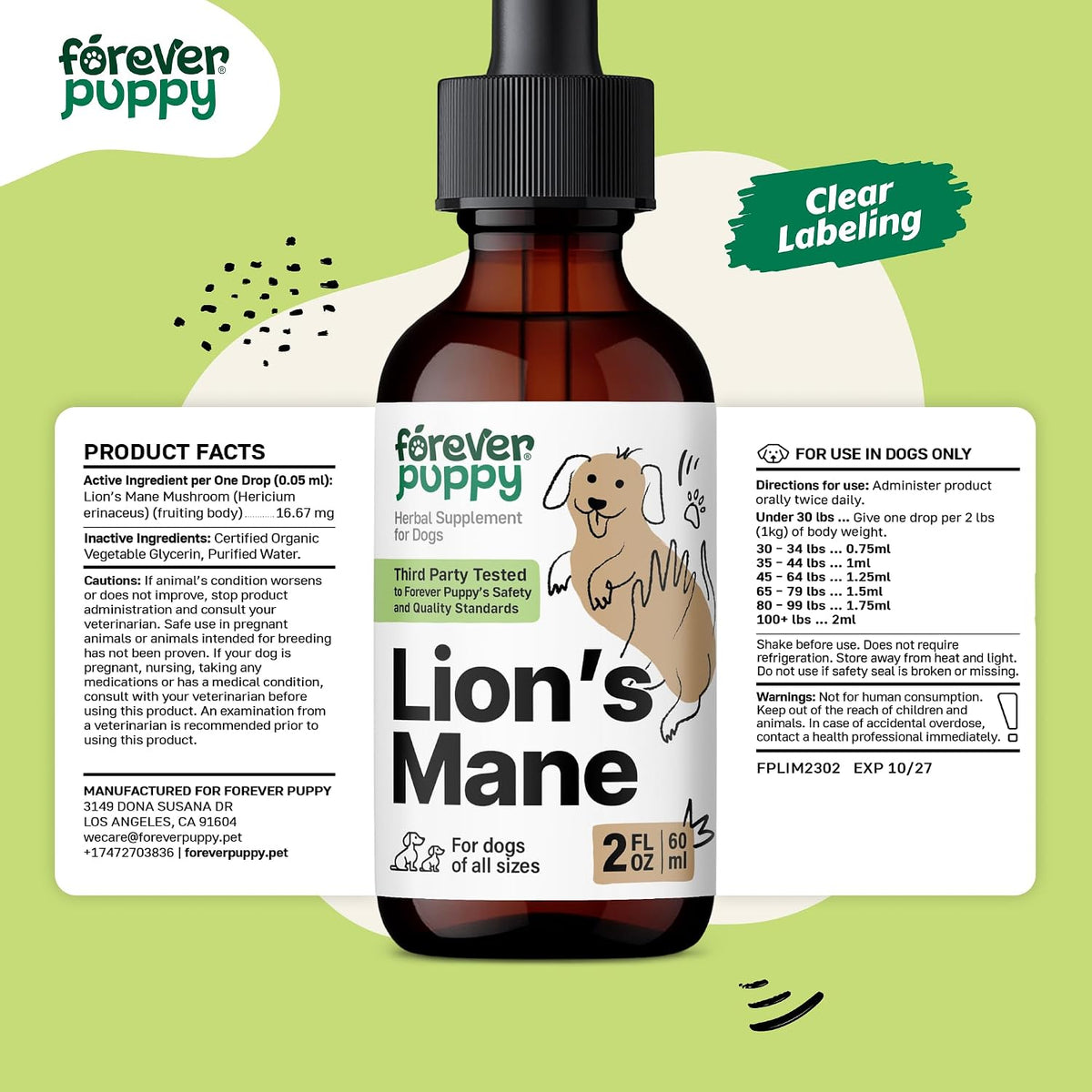 Forever Puppy Lion's Mane Mushroom Supplement for Dogs – Brain & Focus Support, 60 ml - görsel 8