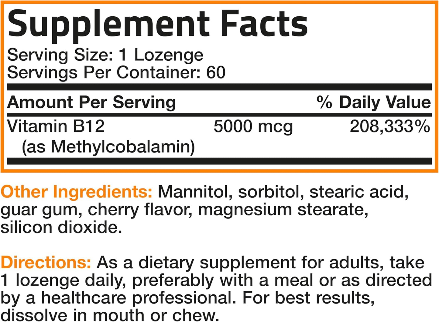Bronson Methyl B12 5000 mcg Vitamin B12 Methylcobalamin Energy & Brain Support 60 Lozenges - görsel 6