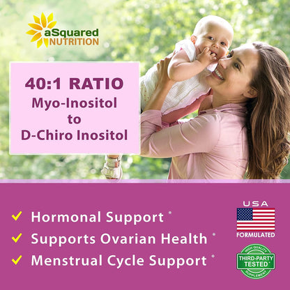 aSquared Nutrition Myo-Inositol & D-Chiro Inositol Supplement - 40:1 Ratio with Vitamin D3 and Zinc - 180 Capsules