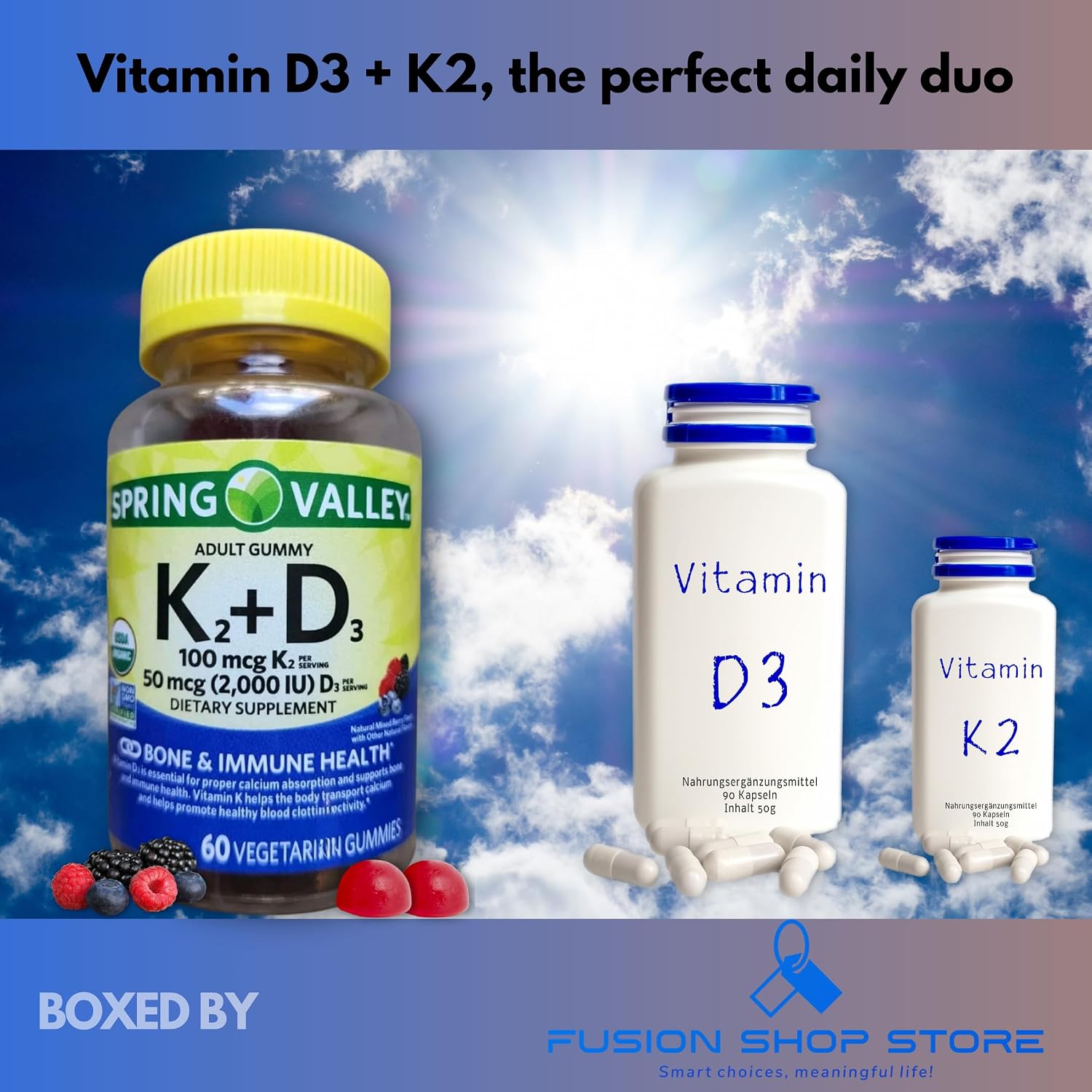 Fusion Shop Store Vitamin D3 and K2 Gummies for Adults – 60 Gummies - görsel 3