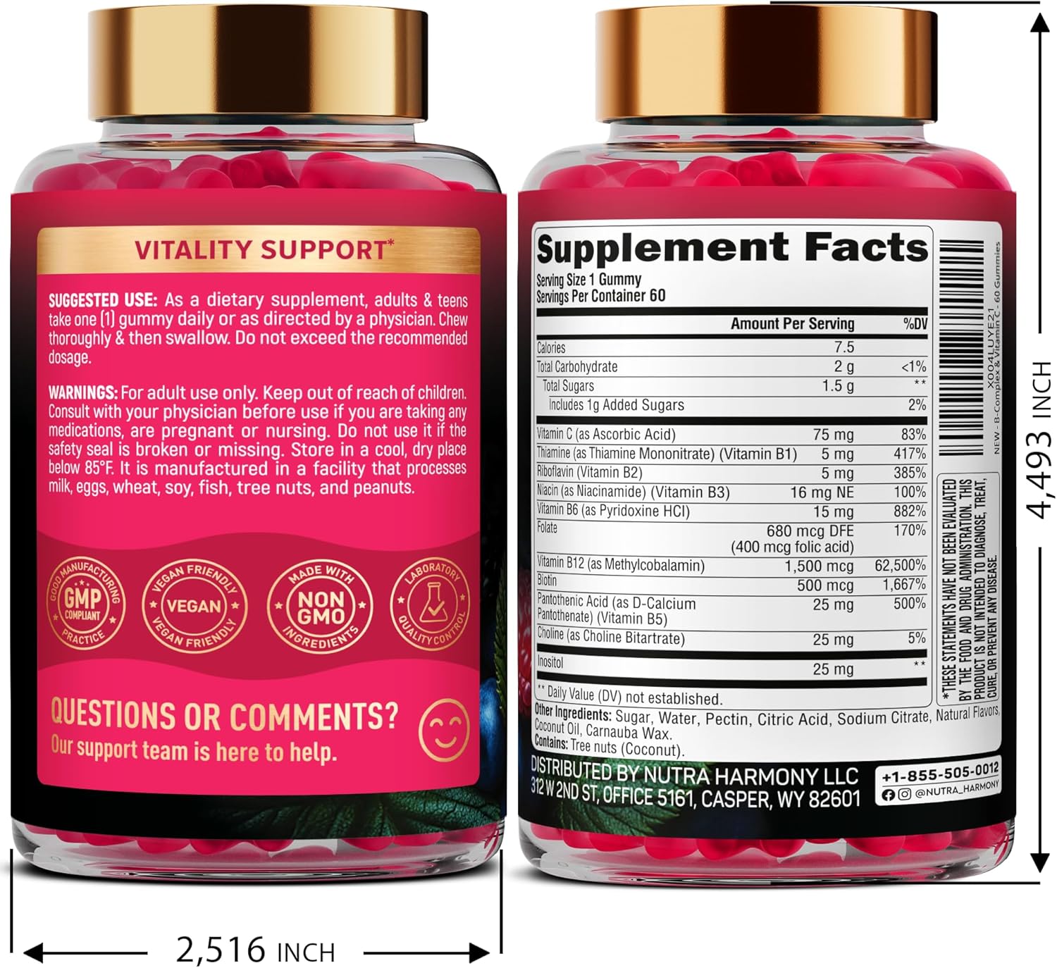 Vitamin B-Complex Gummies – Energy & Brain Support – Vegan – 60 Count - görsel 2