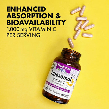 BlueBonnet Nutrition Liposomal Vitamin C 1000 mg, Made with Sunflower Oil, Immune & Joint Support, Vegan, Kosher, Non-GMO, Gluten-Free, Soya-Free, Milk-Free, 180 Vegetable Capsules, 90 Servings