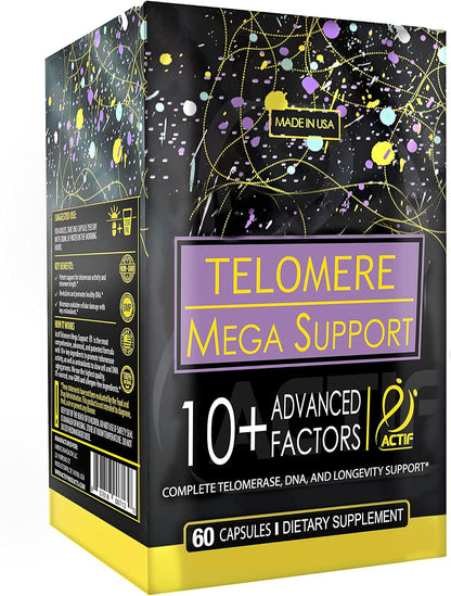 ACTIF Telomere Mega Support - Telomerase and DNA Supplement with 10+ Advanced Factors, Non-GM, 60 Capsules