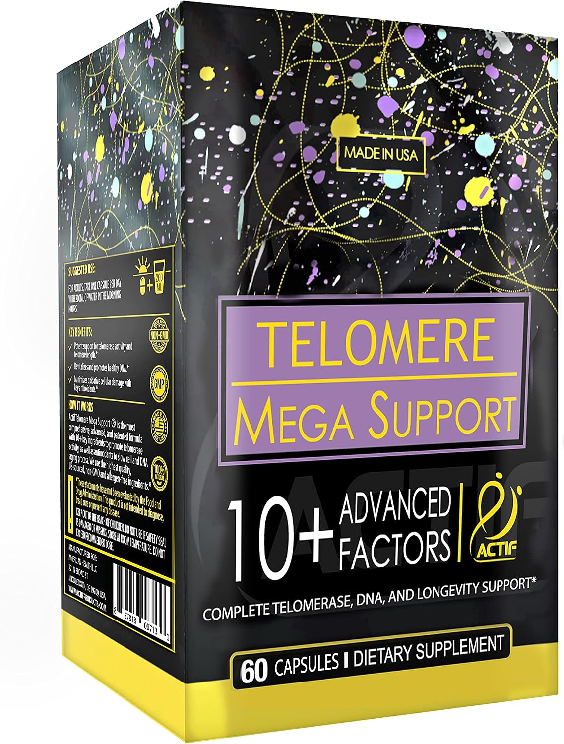 ACTIF Telomere Mega Support – Liposomal Telomere & DNA Food Supplement, 60 Capsules - görsel 1